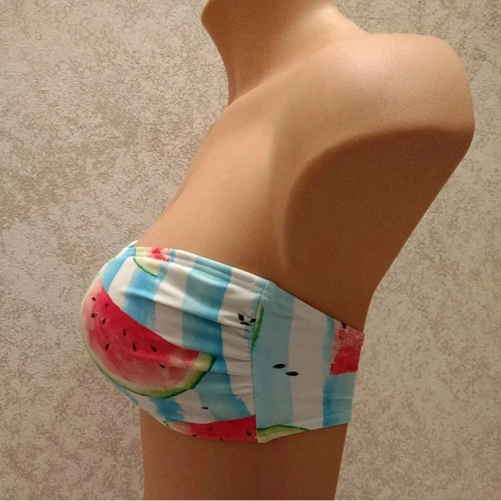 Striped Watermelon Print Bandeau Bikini Top